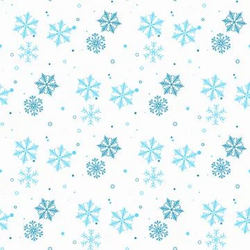 Abstract seamless pattern of falling blue snowflakes on white background. W.. 스톡 일러스트