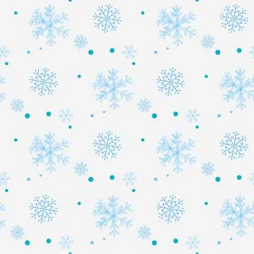 Abstract seamless pattern of falling blue snowflakes on white background. W.. Stock Illustration