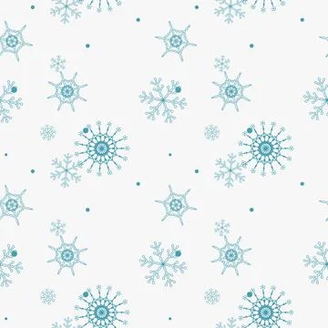 Abstract seamless pattern of falling blue snowflakes on white background. W.. Stock Illustration