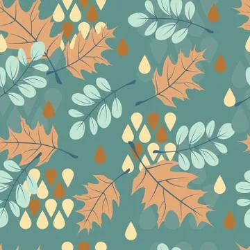 Abstract seamless pattern of falling leaves of different shapes. Stock Illustration