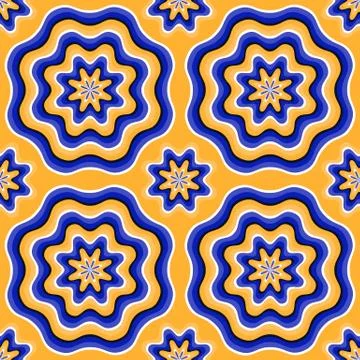 Abstract seamless pattern of fancy flowers with optical illusion of movement. Stock Illustration