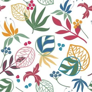 Abstract seamless pattern with fantasy leaves. Hand draw texture. Vector temp 스톡 일러스트