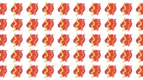 Abstract seamless pattern featuring red organic shapes with wavy yellow and.. Stock Illustration