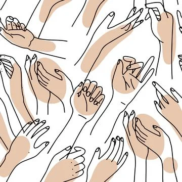 Abstract seamless pattern with female hands. Hand drawn women's arms in linear Stockillustratie