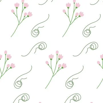 Abstract seamless pattern with flowering twigs and curly decorative elements in Stock-Illustration