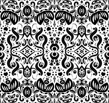 Abstract seamless pattern with flowers and dots Stock Illustration