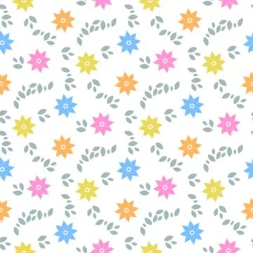 Abstract seamless pattern with flowers and leaves. Vector illustration Stock Illustration