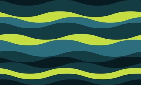 Abstract seamless pattern of flowing, layered waves in teal and lime green.   Stock Illustration