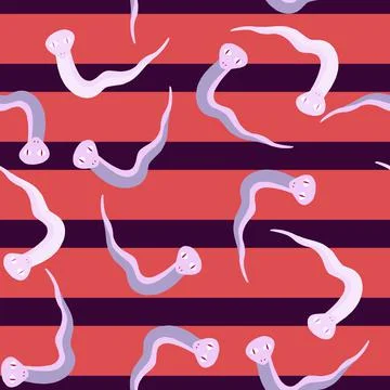 Abstract seamless pattern with funny white and blue snakes print. Pink stripe Stock Illustration