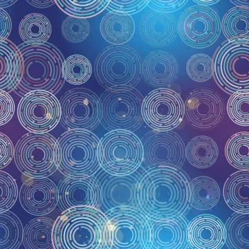 Abstract seamless pattern futuristic glowing circles on blue background. Vector Stock Illustration