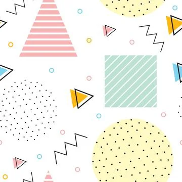 Abstract seamless pattern with geometric shapes, memphis style - Circle, squa Stock Illustration