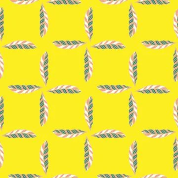Abstract seamless pattern with geometric style feather shapes. Bright yellow  Stock Illustration