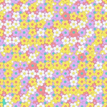 Abstract seamless pattern with geometric vintage groovy daisy flowers. Trendy イラスト素材