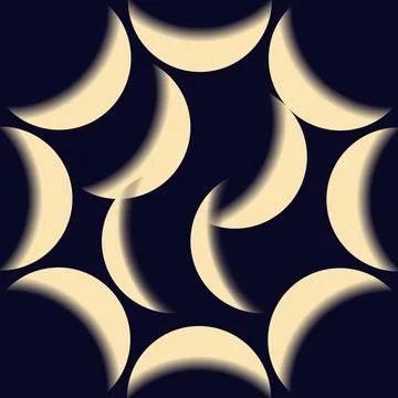 Abstract seamless pattern of glowing overlapping crescent moons and eclipse.. Stock Illustration