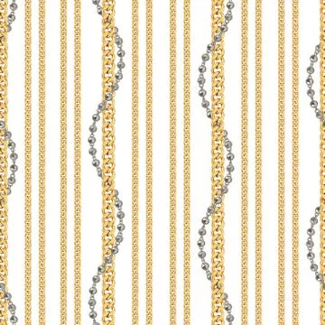Abstract seamless pattern with gold and silver chains on white background for fa Stock Illustration