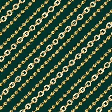 Abstract seamless pattern with gold chains on dark green background for fabric. Stock Illustration