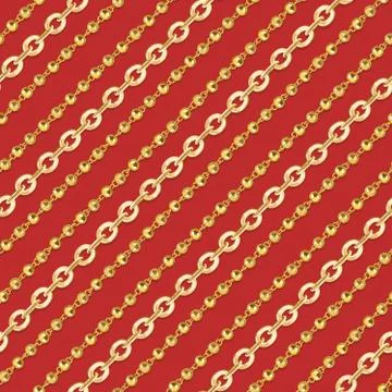 Abstract seamless pattern with gold chains on red background for fabric. Trendy Stock Illustration
