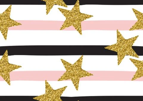 Abstract seamless pattern with the gold glitter textured  stars Stock Illustration