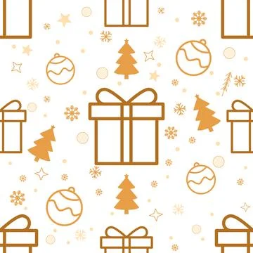 Abstract Seamless Pattern Golden Giftbox and Snowflake for Christmas and Ne.. Stock Illustration