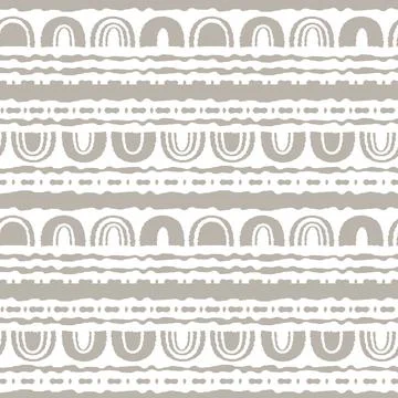 Abstract seamless pattern. Gray cute ovals, semicircles, rainbows, dotted lin Stock Illustration