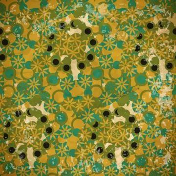 Abstract seamless pattern of green and blue flowers on a faded p Illustrazione stock