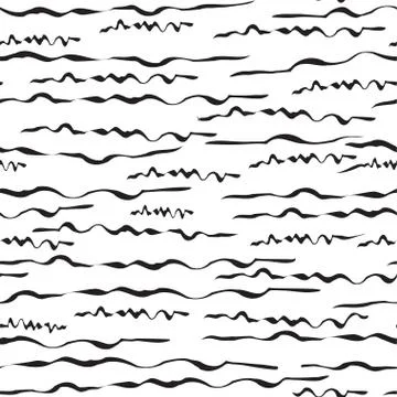 Abstract seamless pattern with hand drawn brush lines on white background Stock Illustration