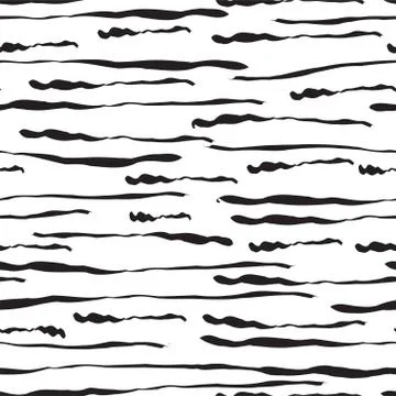 Abstract seamless pattern with hand drawn brush lines on white background Stock Illustration