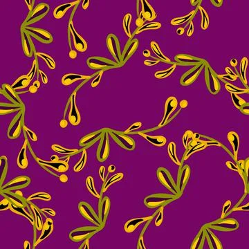 Abstract seamless pattern with hand drawn random floral branches silhouettes. Stock Illustration