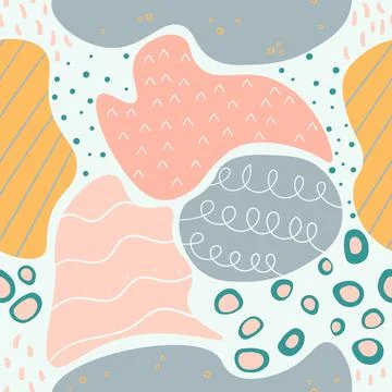 Abstract seamless pattern. Hand drawn doodle various shapes, lines, spots, dr Stock Illustration