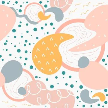 Abstract seamless pattern. Hand drawn doodle various shapes, lines, spots, dr Stock Illustration