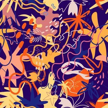 Abstract seamless pattern with hand drawn plant elements Stock Illustration