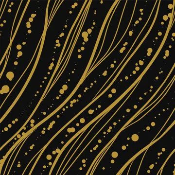 Abstract seamless pattern with hand drawn lines and spots. Golden stripes, .. Stock Illustration