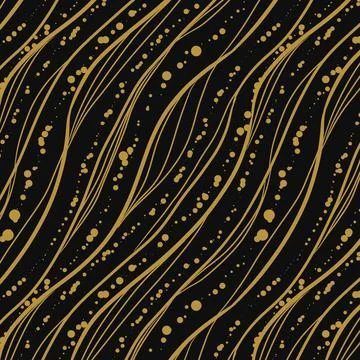 Abstract seamless pattern with hand drawn lines and spots. Golden stripes, .. Stock Illustration