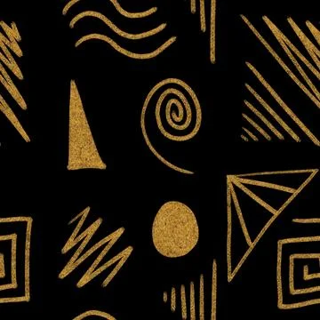 Abstract seamless pattern hand drawn painted figures. Stock Illustration