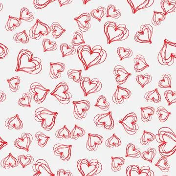 Abstract seamless pattern with hatched hearts on a gray background. Stock Illustration