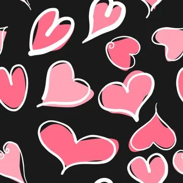 Abstract seamless pattern with hearts and black background. Valentine hearts  Stock Illustration