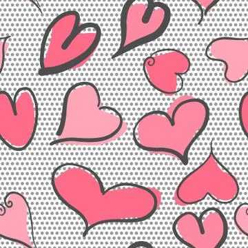 Abstract seamless pattern with hearts and polka dots background. Valentine he Stock Illustration