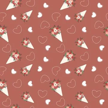 Abstract seamless pattern of hearts and flowers, bouquet. Image for a poster  Stock Illustration
