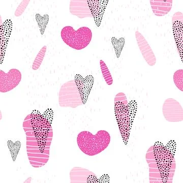 Abstract seamless pattern of hearts and polka dots. Stock Illustration