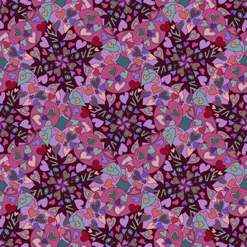 Abstract seamless pattern with hearts mandalas Stock Illustration