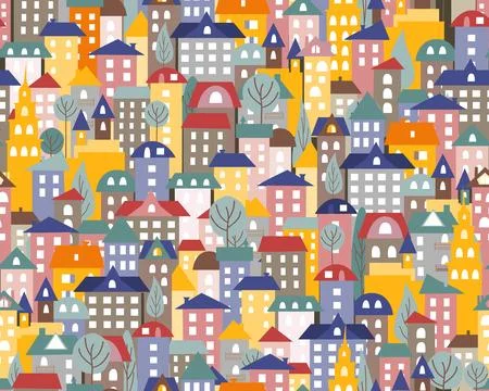 Abstract seamless pattern with houses. Background for fabric, textile, wallpaper Stock Illustration