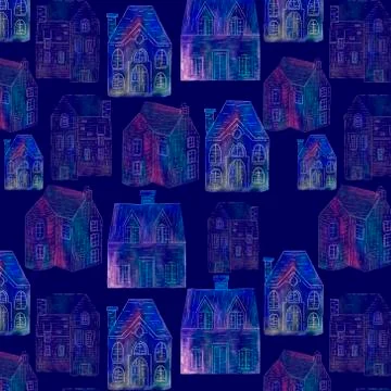 Abstract seamless pattern with houses . Perfect for fabric,textile,wallpaper. Stock Illustration