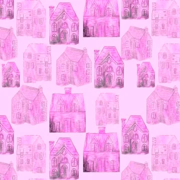 Abstract seamless pattern with houses . Perfect for fabric,textile,wallpaper. Stock Illustration