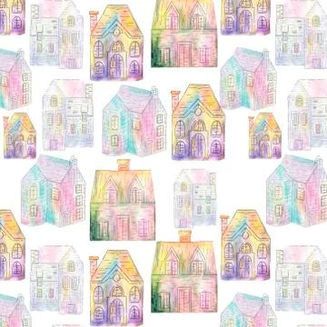 Abstract seamless pattern with houses . Perfect for fabric,textile,wallpaper. Stock Illustration