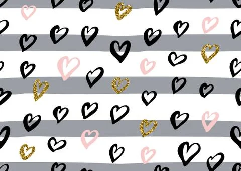 Abstract seamless pattern with the ink hearts, stripes Stock Illustration