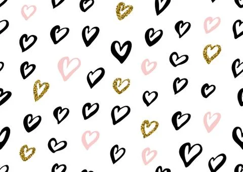 Abstract seamless pattern with the ink hearts, stripes. Stock Illustration