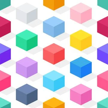 Abstract seamless pattern of isometric colorful cubes. Vector illustration Stock Illustration
