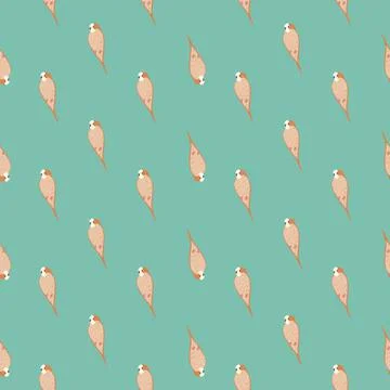 Abstract seamless pattern in kids style with pink colored parrot ornament. Bl Stock Illustration