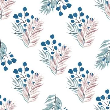 Abstract seamless pattern with leaves. Vector template. Stock Illustration