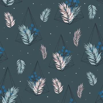 Abstract seamless pattern with leaves. Vector template. Stock Illustration